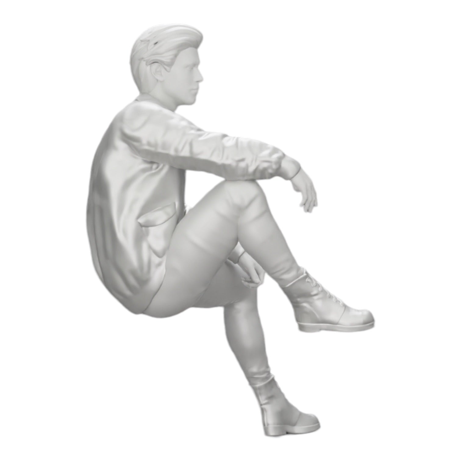 Diorama model building product photo 0: Attractive, dreamy young man in a leather jacket sitting (Ref No. A7)