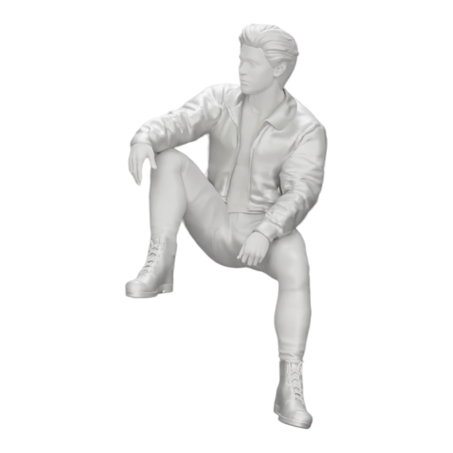 Diorama model building product photo 0: Attractive, dreamy young man in a leather jacket sitting (Ref No. A7)
