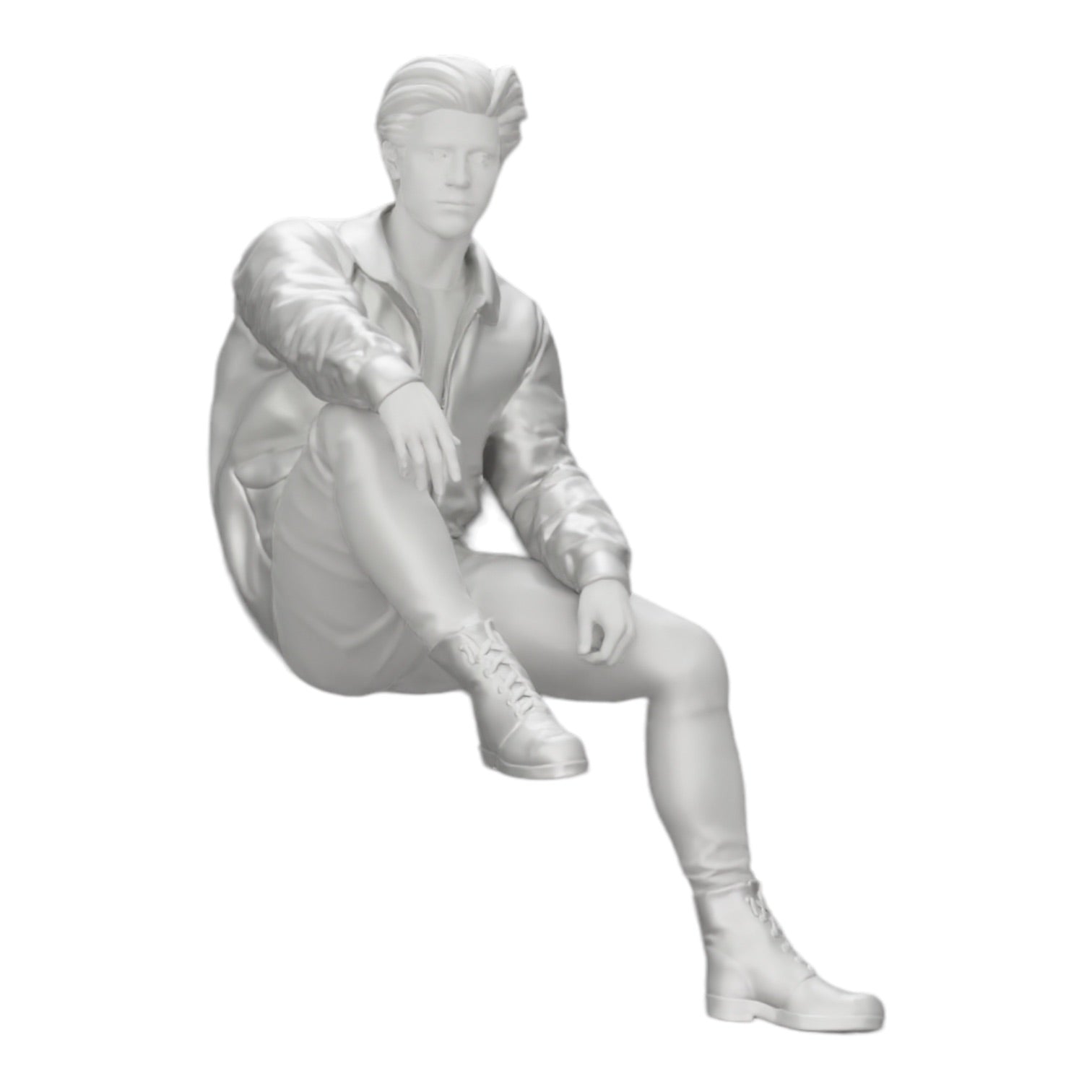 Diorama model building product photo 0: Attractive, dreamy young man in a leather jacket sitting (Ref No. A7)