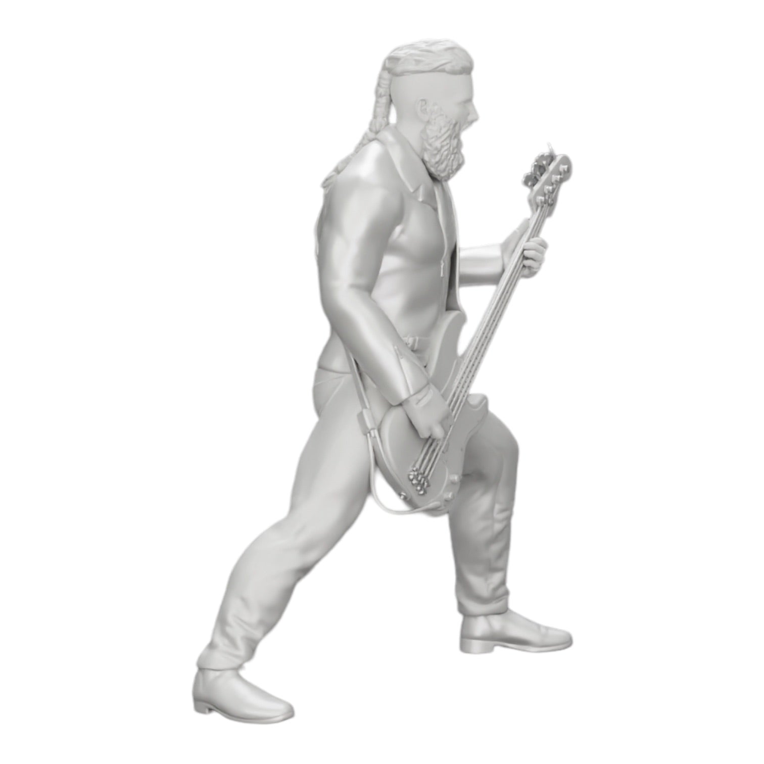 Diorama model building product photo 0: Rockstar playing bass guitar in a leather jacket with long hair and beard (Ref No. A12)