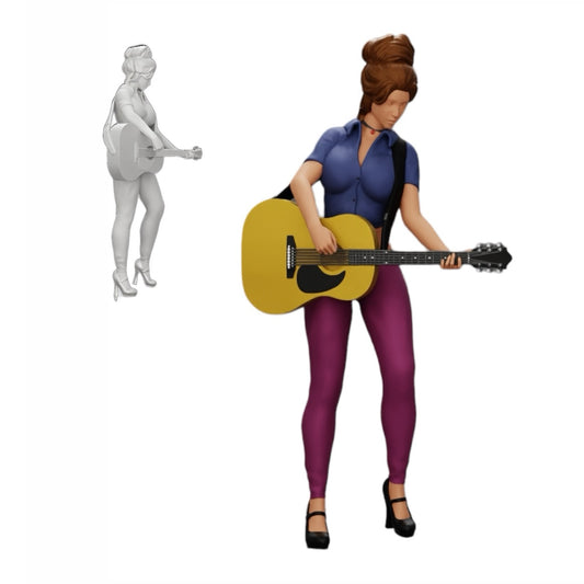 Diorama model building product photo 0: Young woman/musician on stage playing acoustic guitar (Ref No. A13)