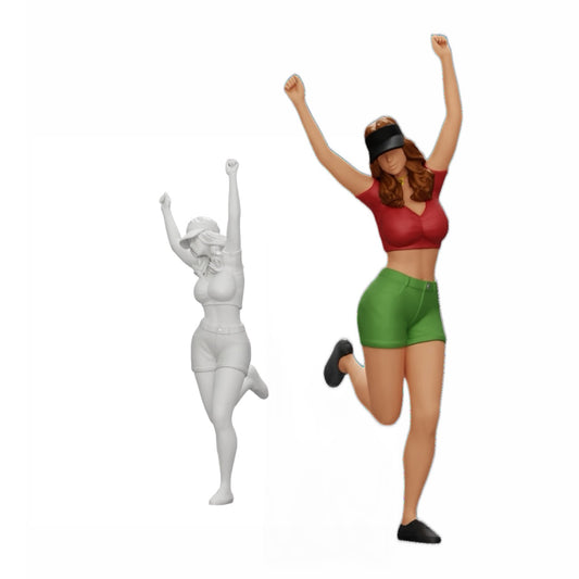 Diorama model building product photo 0: Happy girl in mini shirt and tennis cap cheering (Ref No. A14)