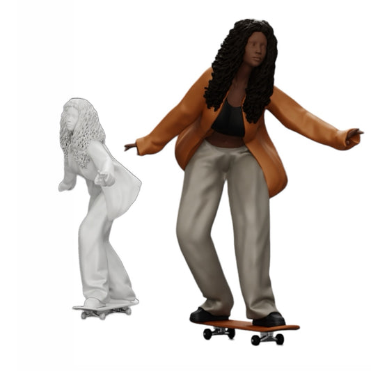 Diorama model building product photo 0: Girl with curly hair riding a skateboard (Ref No. A16)