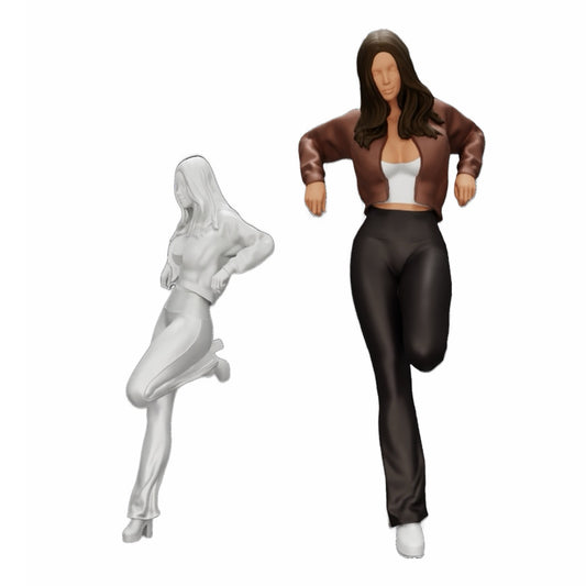 Diorama model building product photo 0: Girl in a mini jacket leaning against a car (Ref No. A18)
