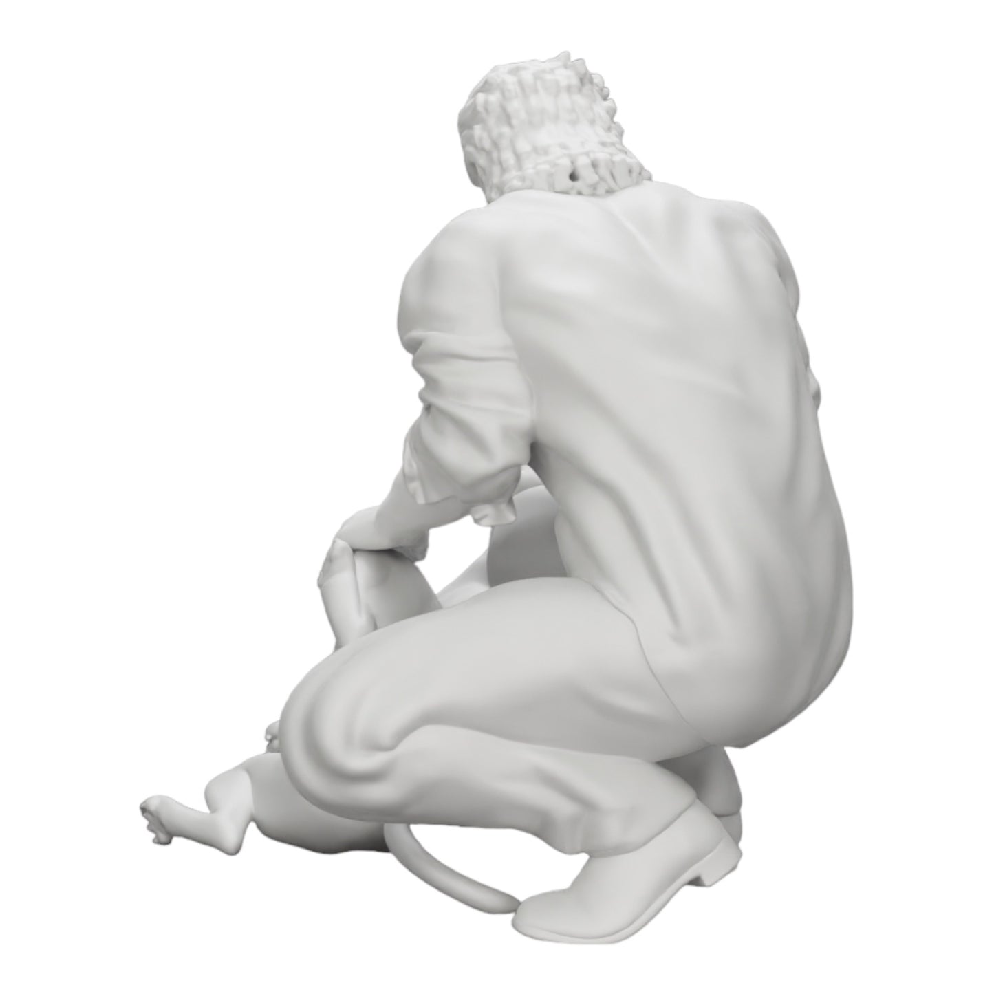 Diorama model building product photo 0: Kneeling man petting his lying dog (Ref No. A20)