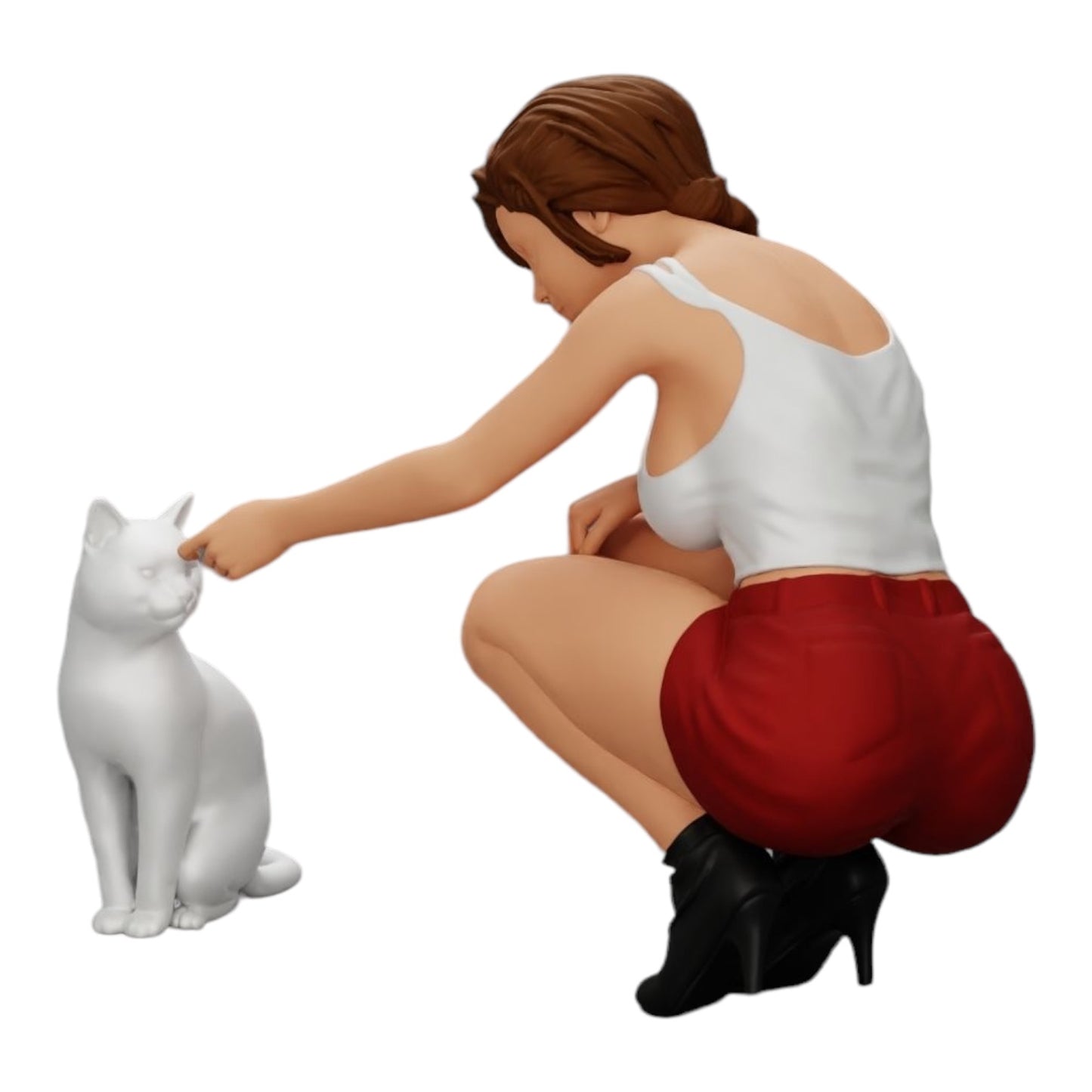 Diorama model building product photo 0: Pretty girl kneeling next to her cat (Ref No. A21)