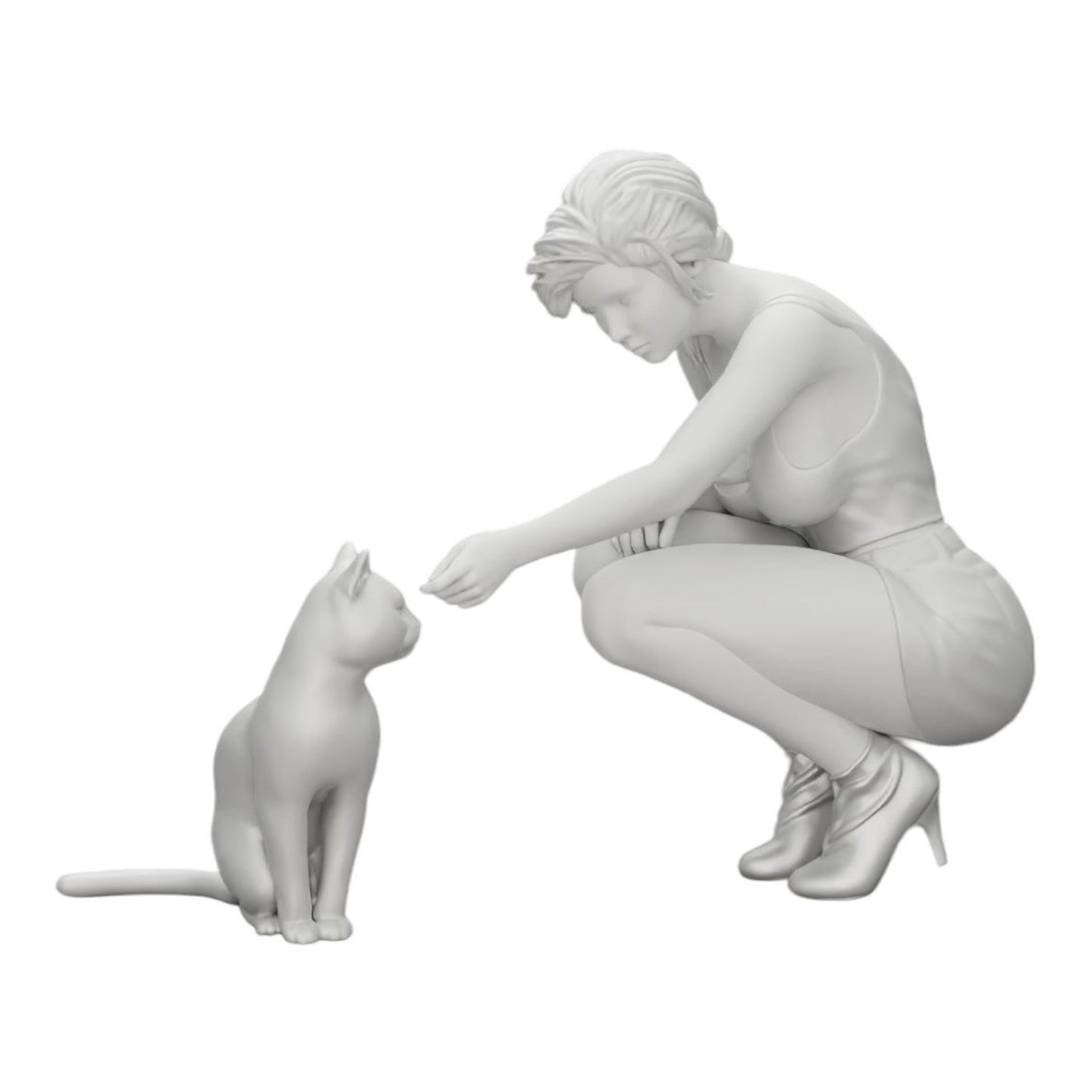 Diorama model building product photo 0: Pretty girl kneeling next to her cat (Ref No. A21)