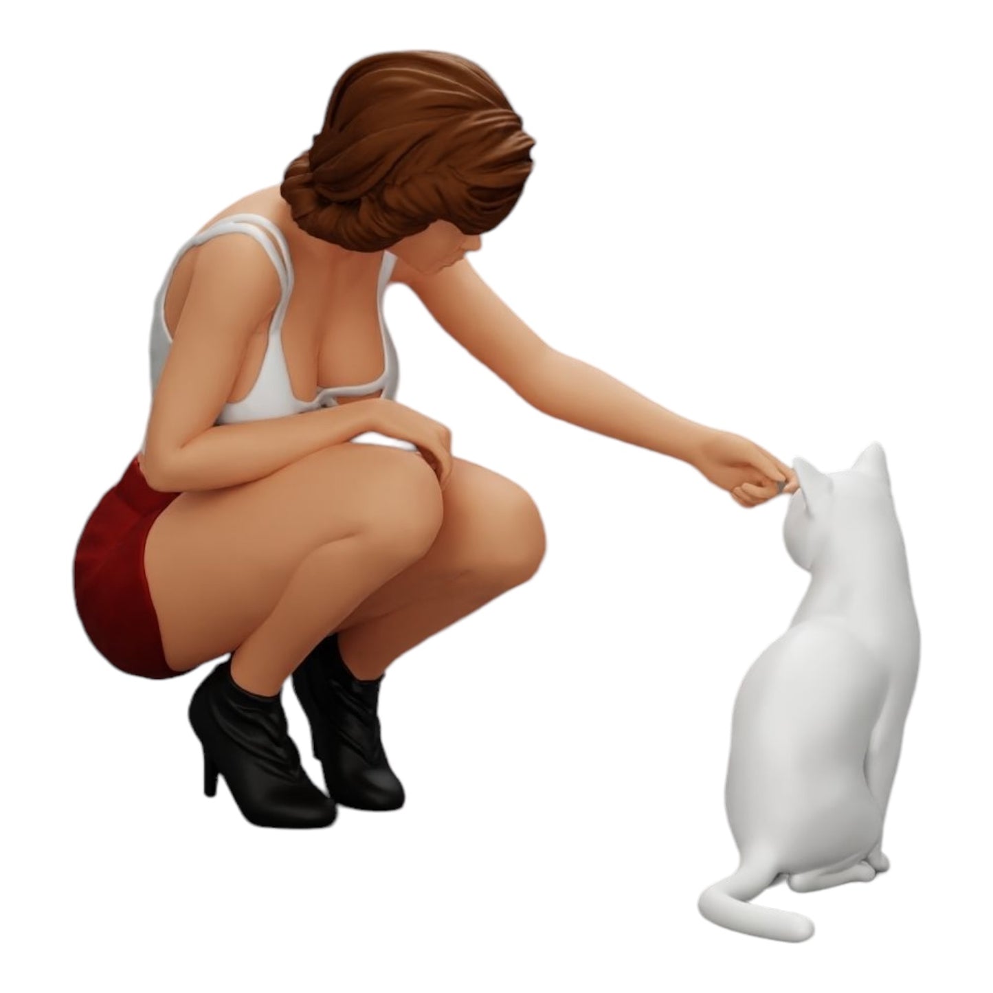 Diorama model building product photo 0: Pretty girl kneeling next to her cat (Ref No. A21)