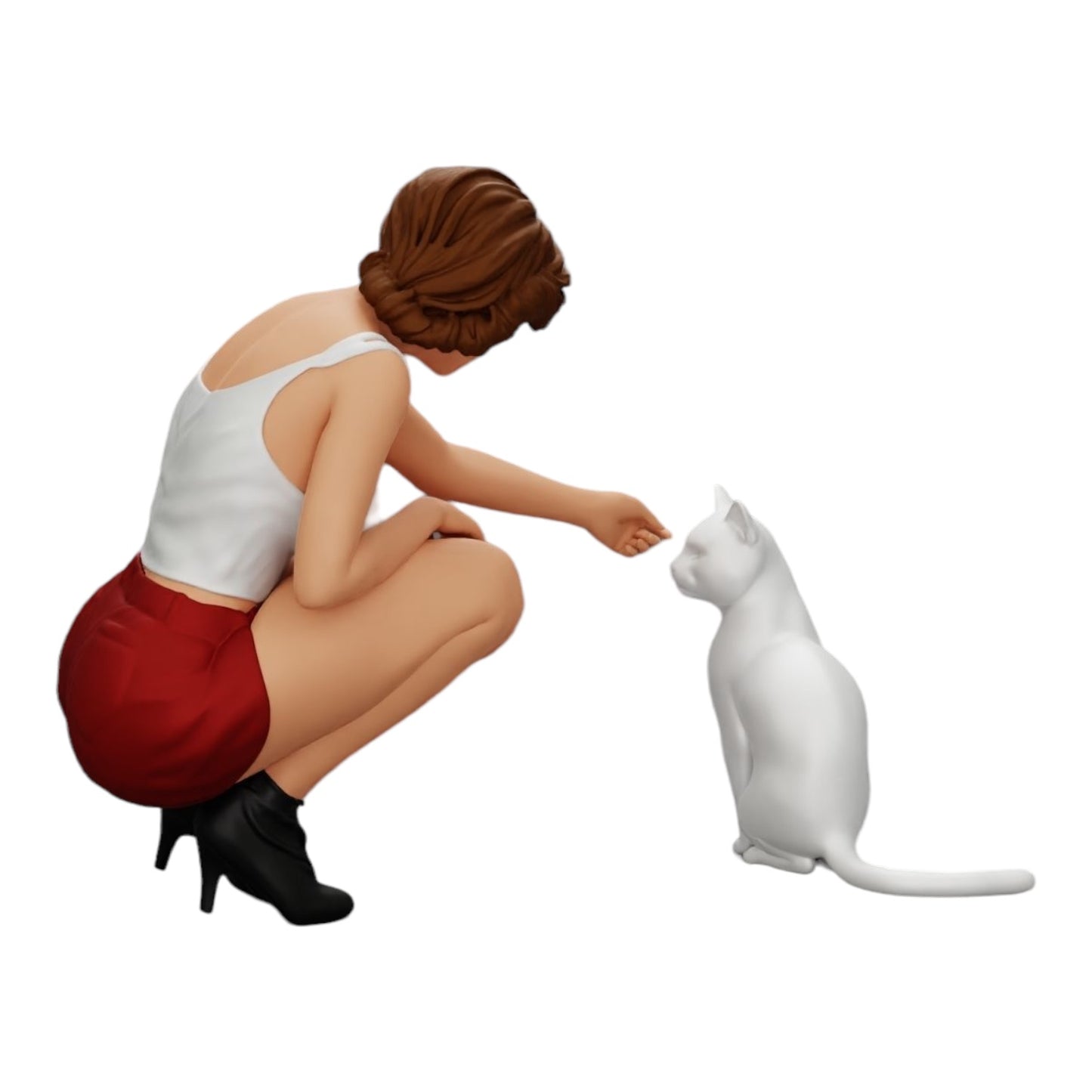 Diorama model building product photo 0: Pretty girl kneeling next to her cat (Ref No. A21)