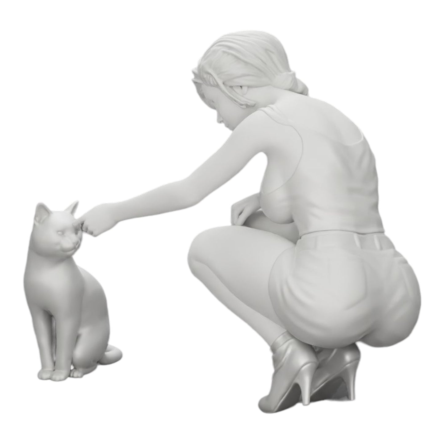 Diorama model building product photo 0: Pretty girl kneeling next to her cat (Ref No. A21)
