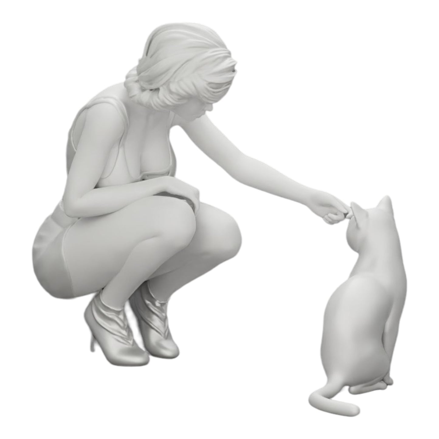 Diorama model building product photo 0: Pretty girl kneeling next to her cat (Ref No. A21)