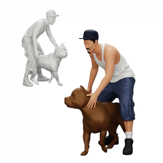 Diorama model building product photo 0: Gangster homie in cap with pitbull dog (Ref No. A22)