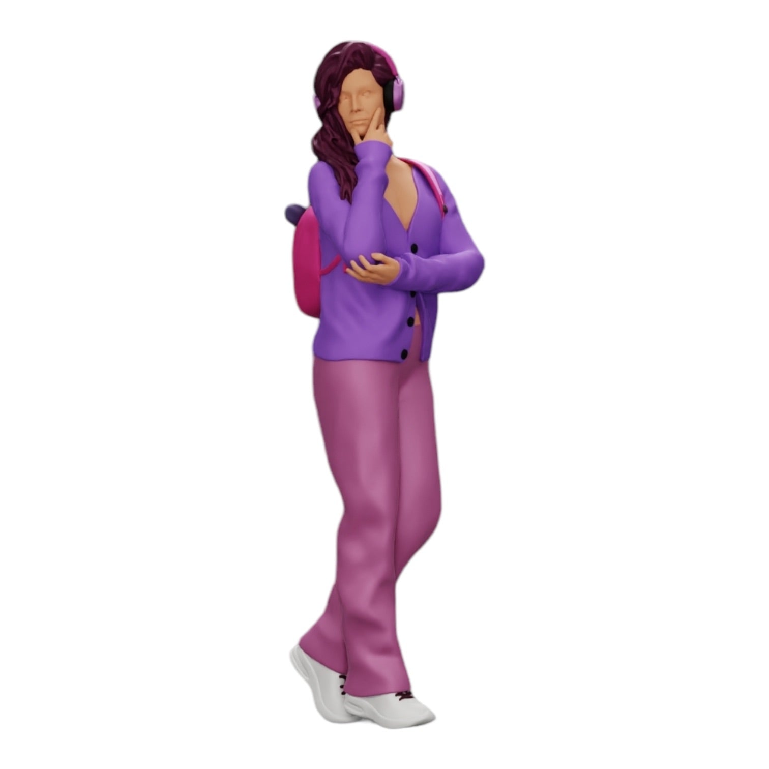 Diorama model building product photo 0: Pensive young woman with headphones and backpack listening to music (Ref No. A25)