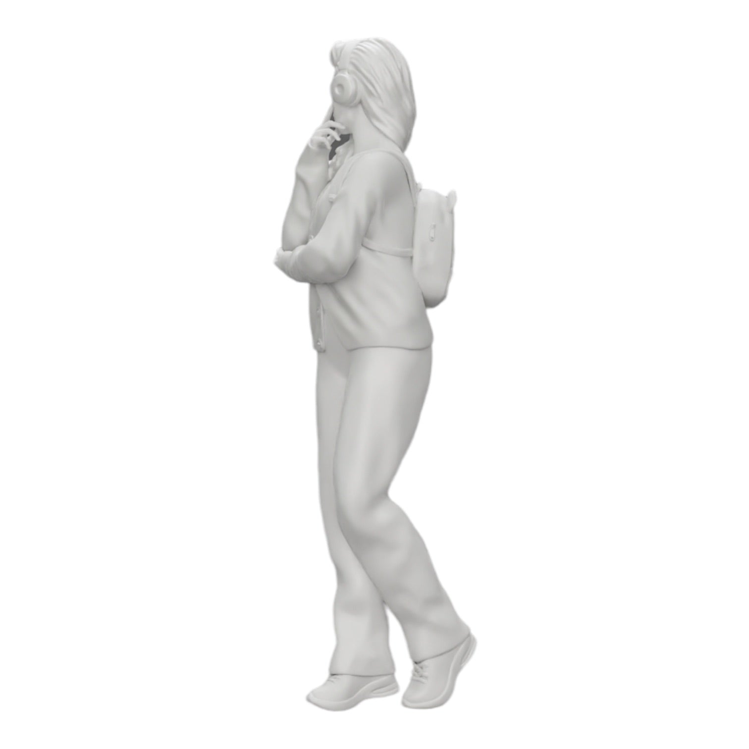 Diorama model building product photo 0: Pensive young woman with headphones and backpack listening to music (Ref No. A25)