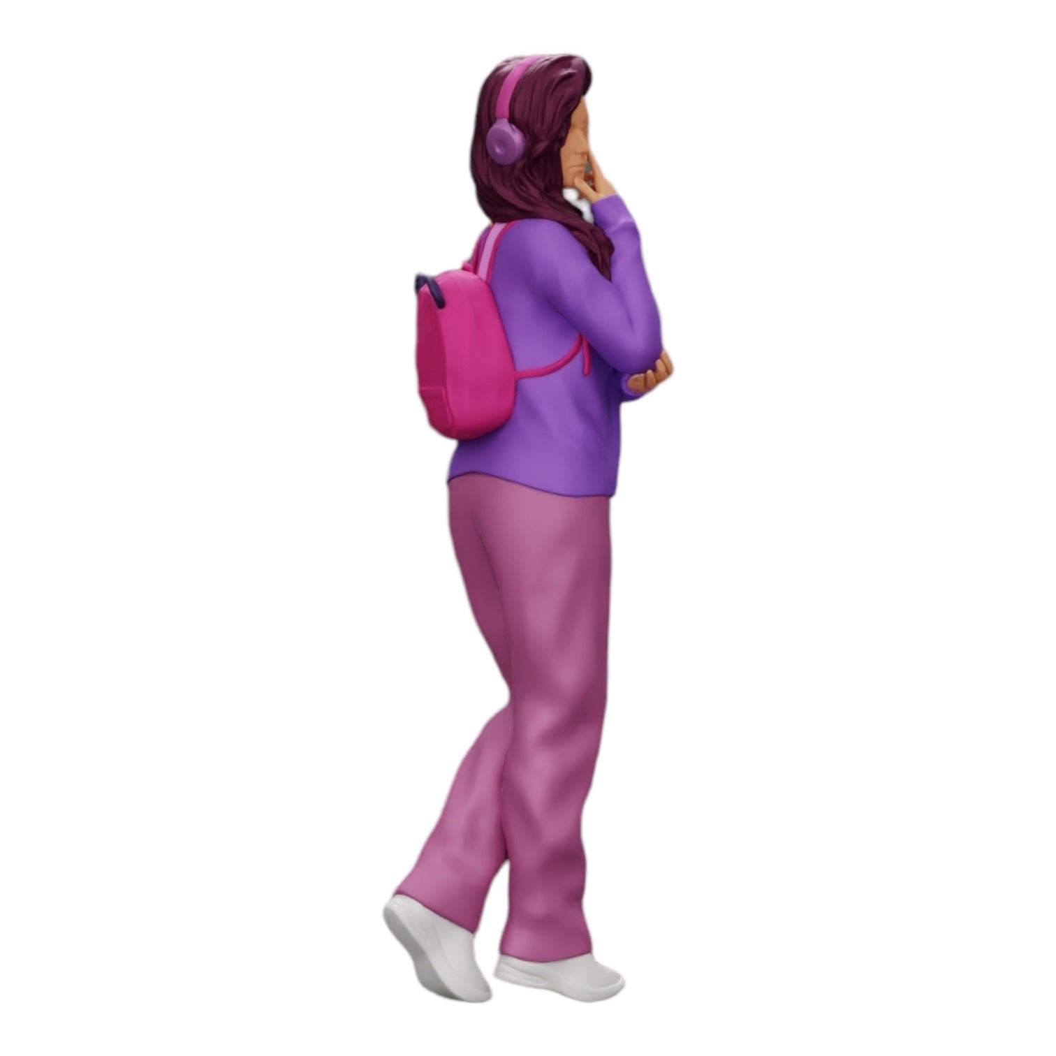 Diorama model building product photo 0: Pensive young woman with headphones and backpack listening to music (Ref No. A25)