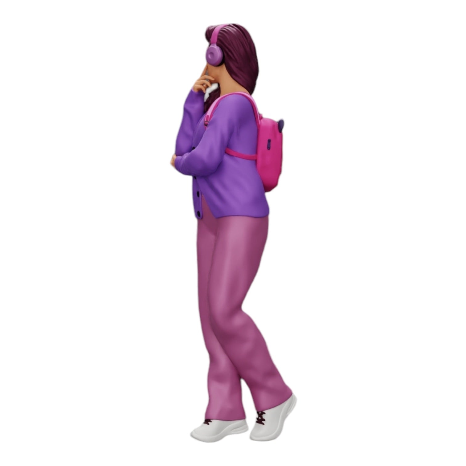 Diorama model building product photo 0: Pensive young woman with headphones and backpack listening to music (Ref No. A25)