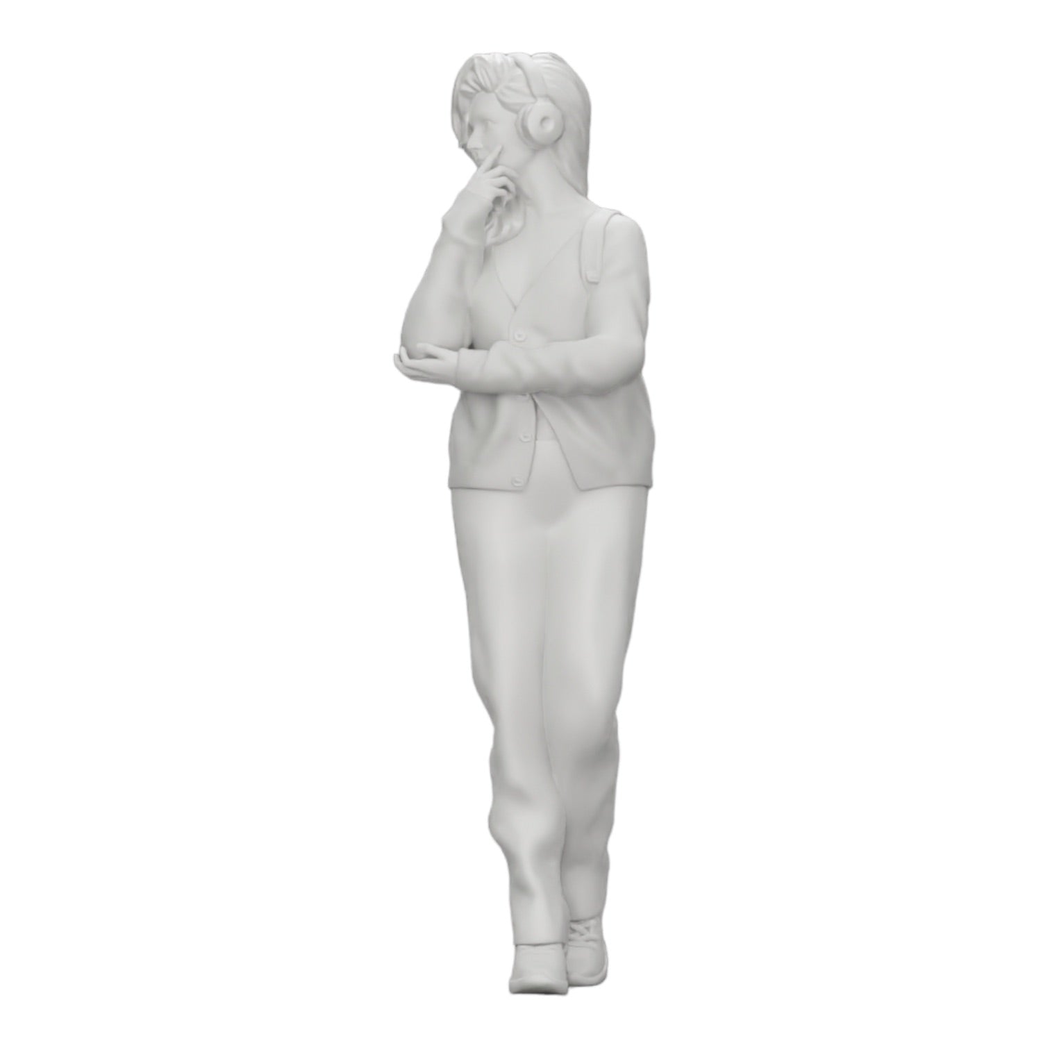 Diorama model building product photo 0: Pensive young woman with headphones and backpack listening to music (Ref No. A25)