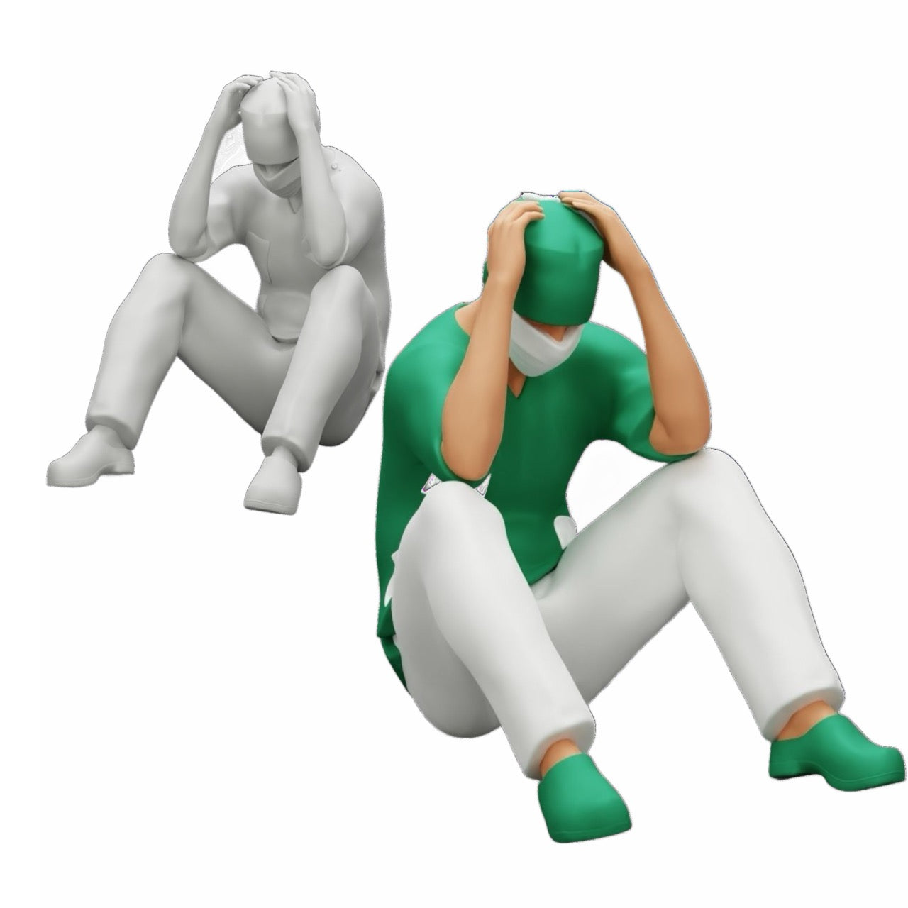 Diorama model building product photo 0: Pensive surgeon sitting on the ground after a failed procedure (Ref No. A31)