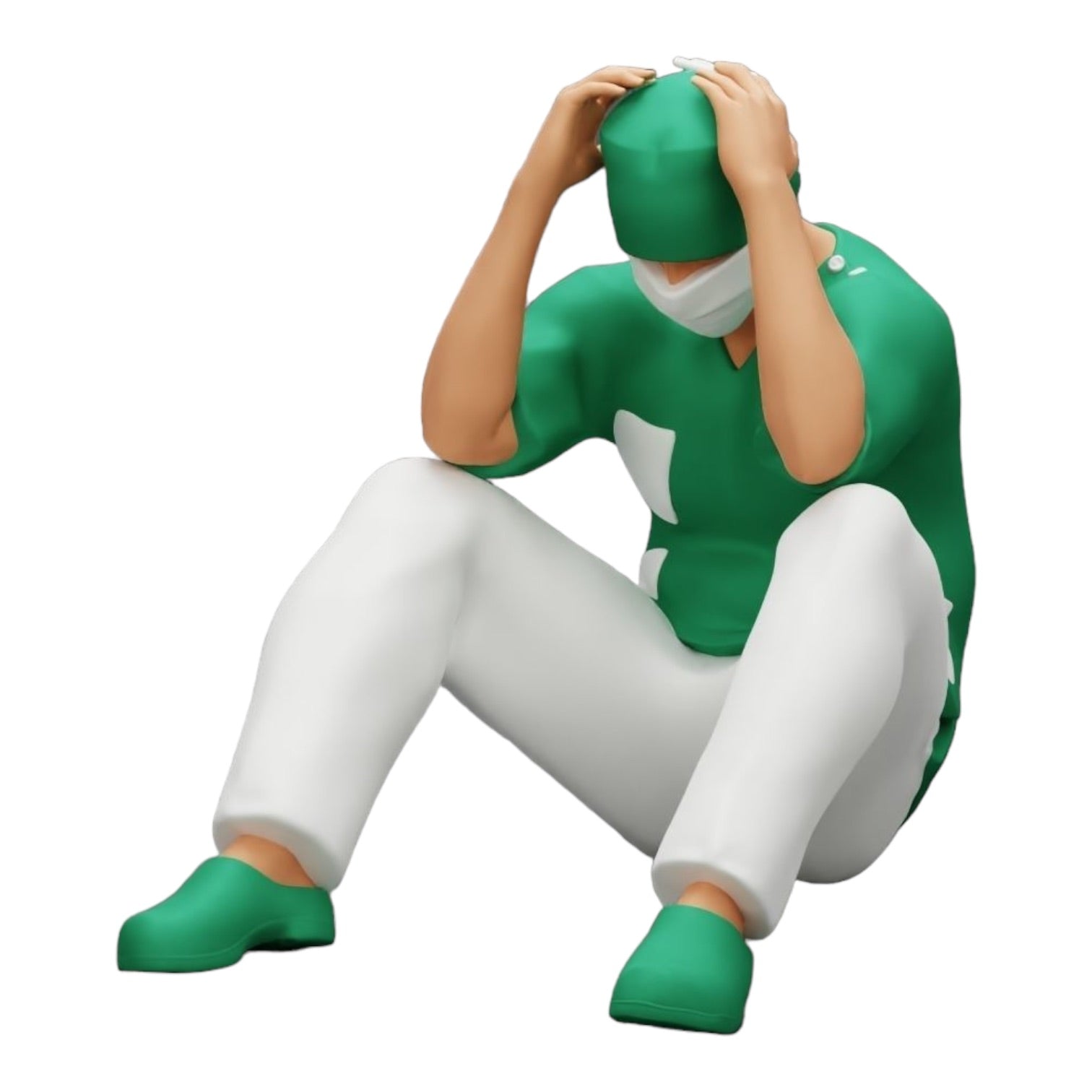 Diorama model building product photo 0: Pensive surgeon sitting on the ground after a failed procedure (Ref No. A31)