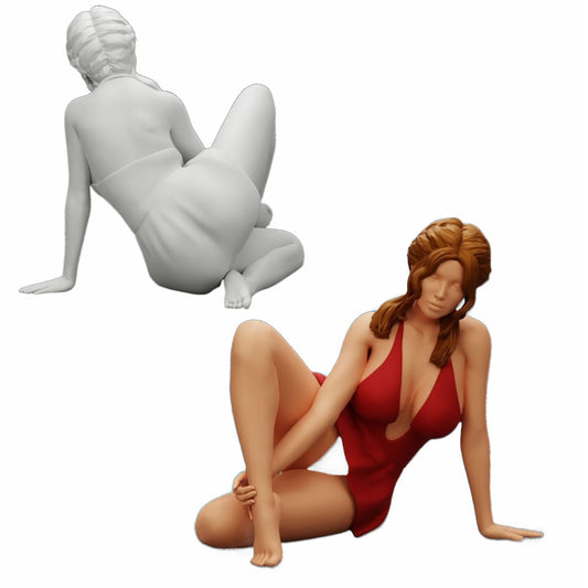 Diorama model building product photo 0: Attractive woman sitting relaxed in a squat (Ref No. A34)
