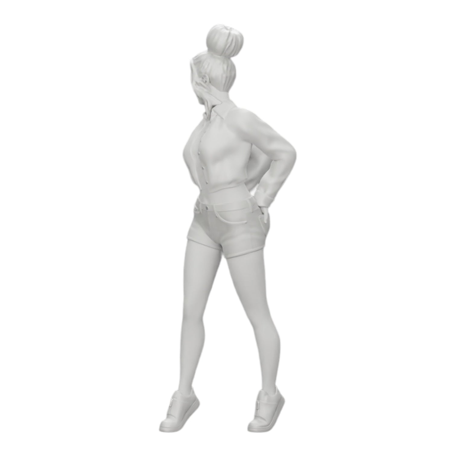 Diorama model building product photo 0: Sexy girl in shorts and open mini shirt with hands in back pocket (Ref No. A38)
