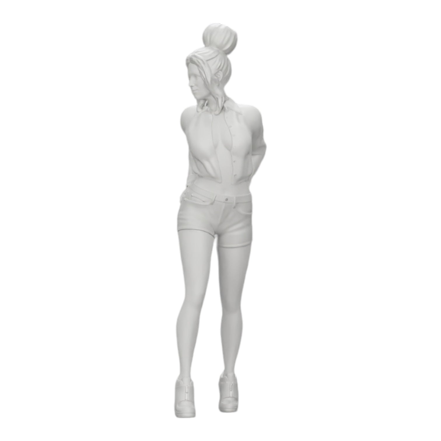 Diorama model building product photo 0: Sexy girl in shorts and open mini shirt with hands in back pocket (Ref No. A38)