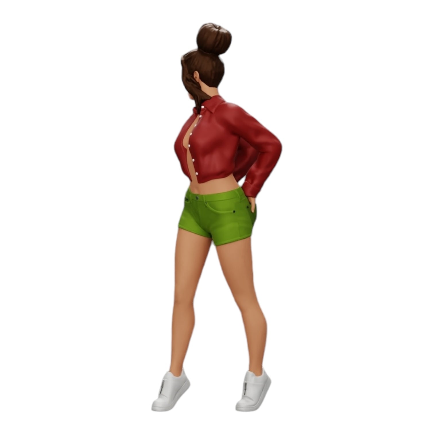 Diorama model building product photo 0: Sexy girl in shorts and open mini shirt with hands in back pocket (Ref No. A38)