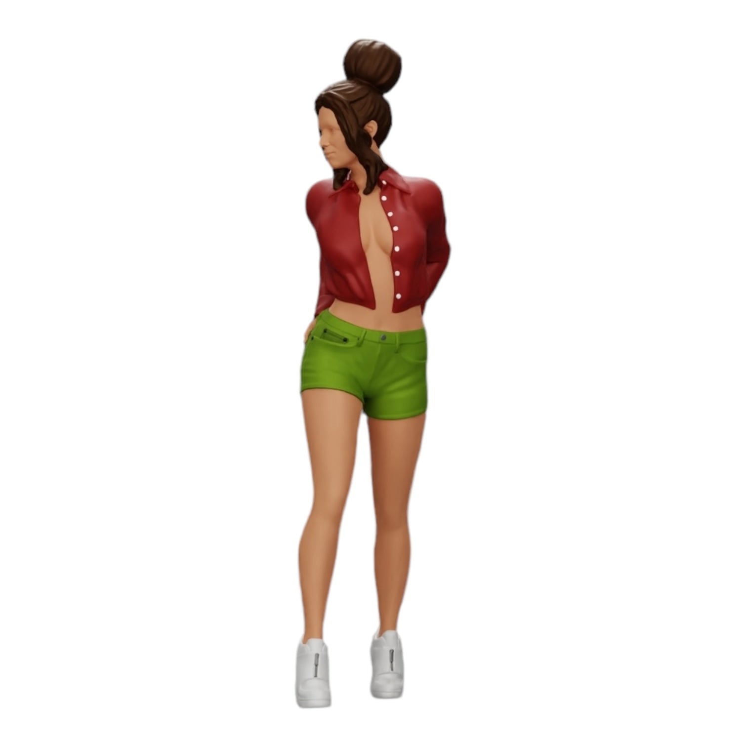Diorama model building product photo 0: Sexy girl in shorts and open mini shirt with hands in back pocket (Ref No. A38)