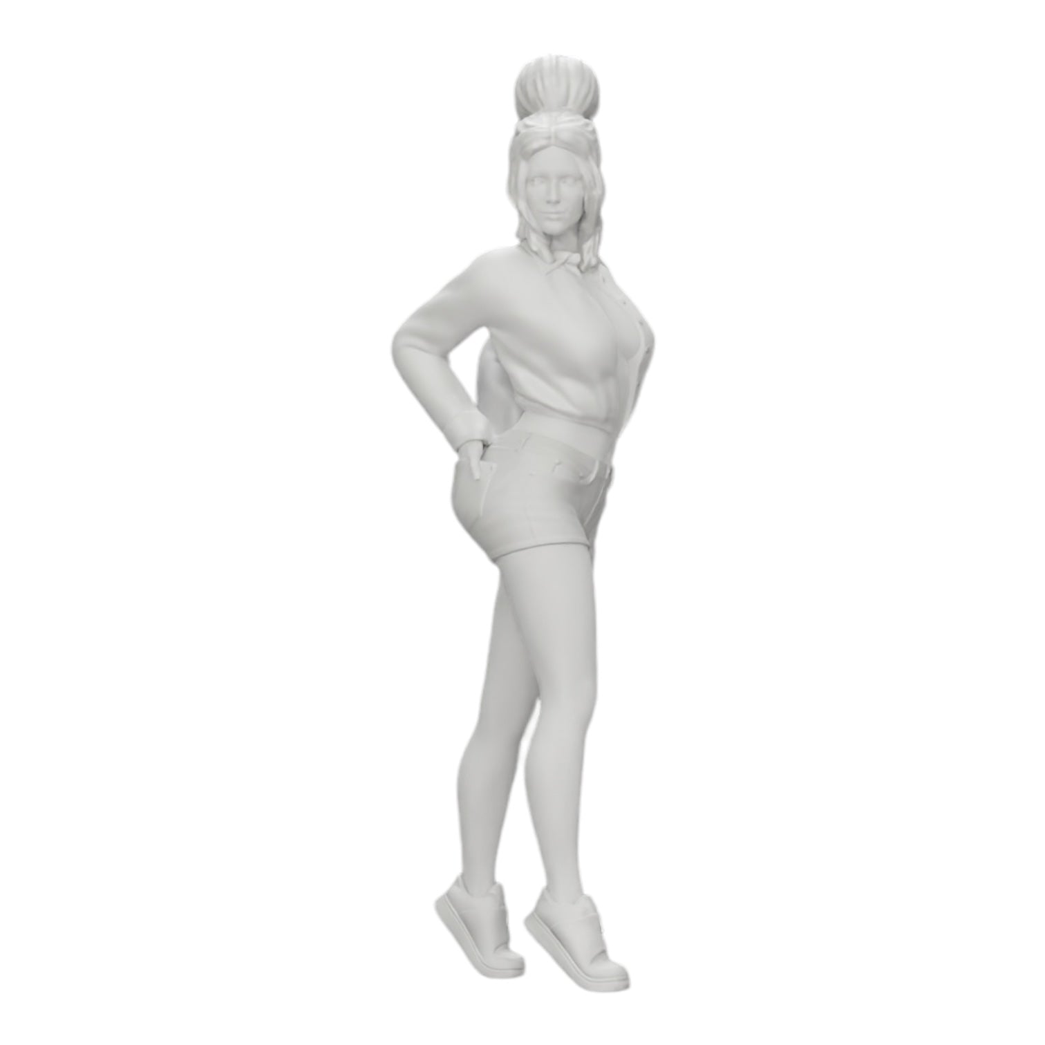Diorama model building product photo 0: Sexy girl in shorts and open mini shirt with hands in back pocket (Ref No. A38)