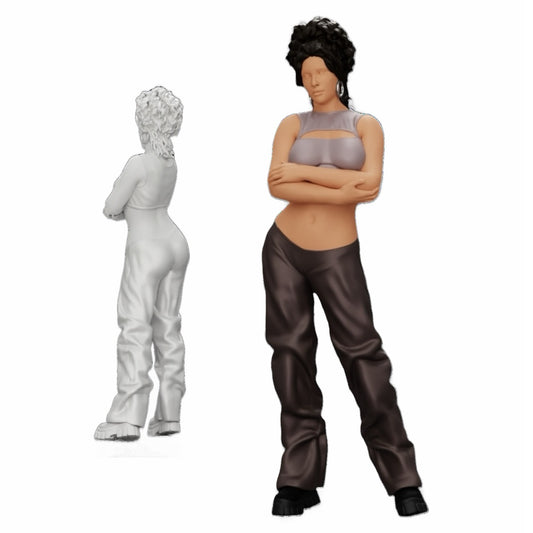 Diorama model building product photo 0: Girl with curly hair in wide pants with crossed arms (Ref No. A39)