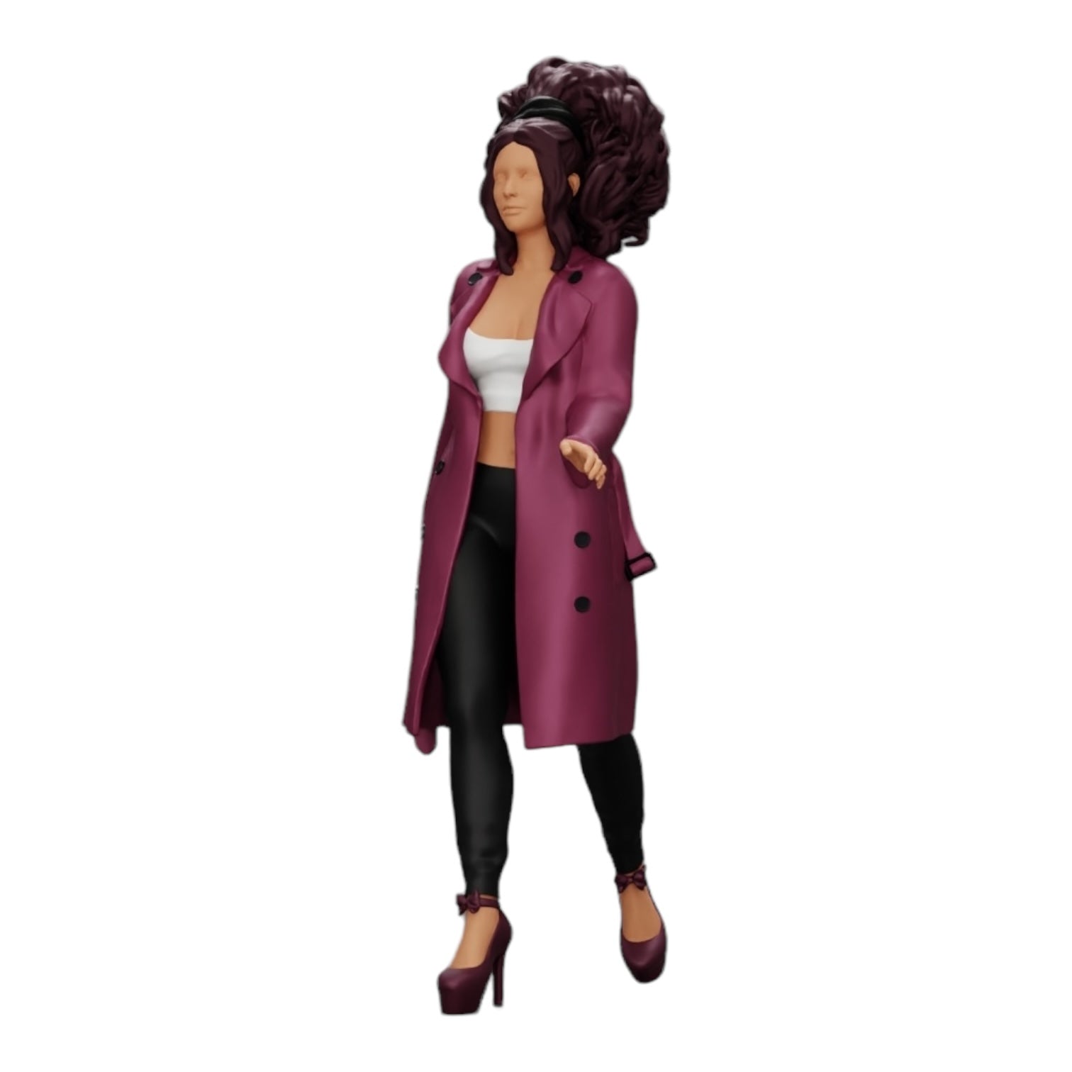 Diorama model building product photo 0: Stylish woman with curly hair walking in a long, open coat (Ref No. A40)