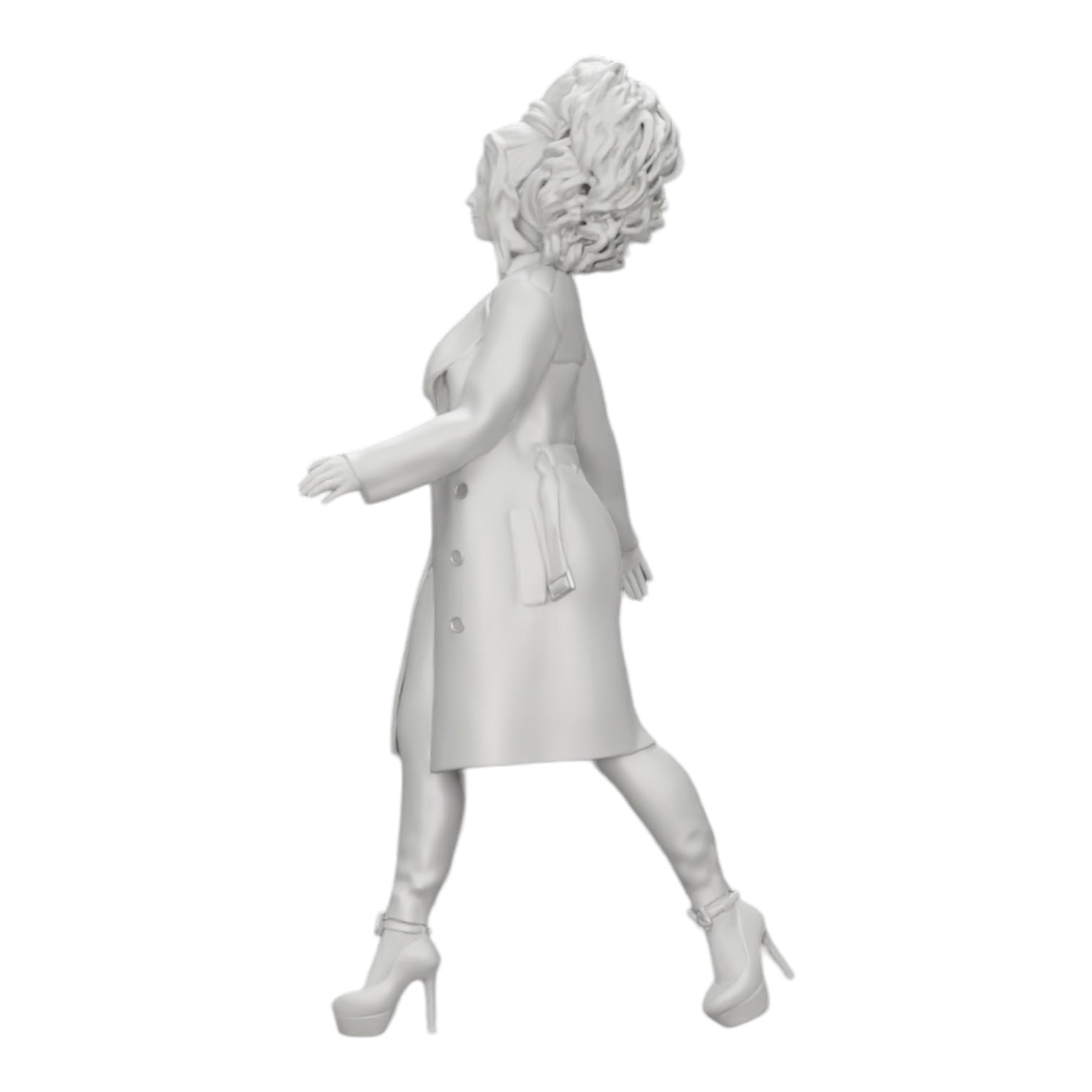 Diorama model building product photo 0: Stylish woman with curly hair walking in a long, open coat (Ref No. A40)