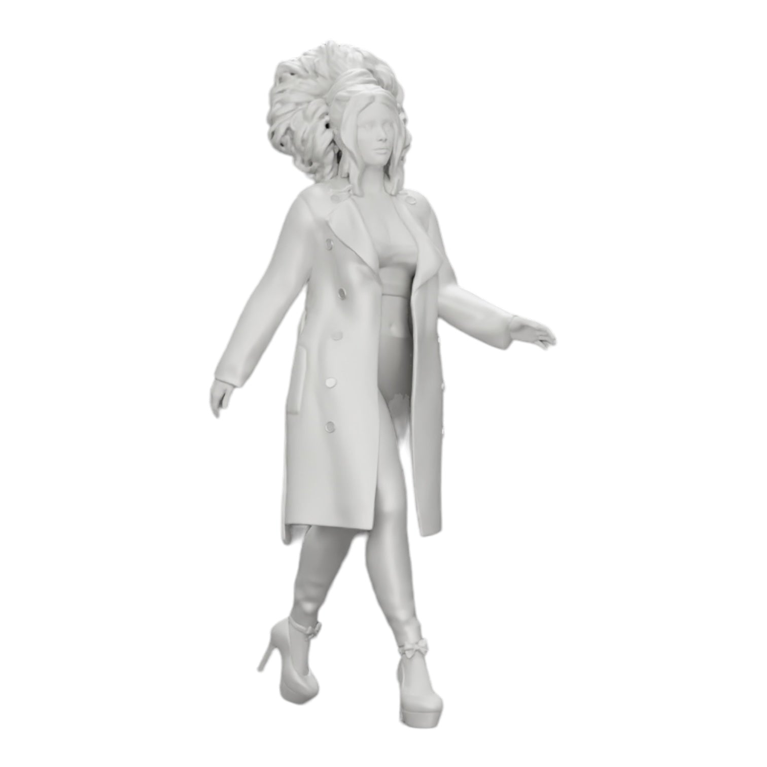 Diorama model building product photo 0: Stylish woman with curly hair walking in a long, open coat (Ref No. A40)
