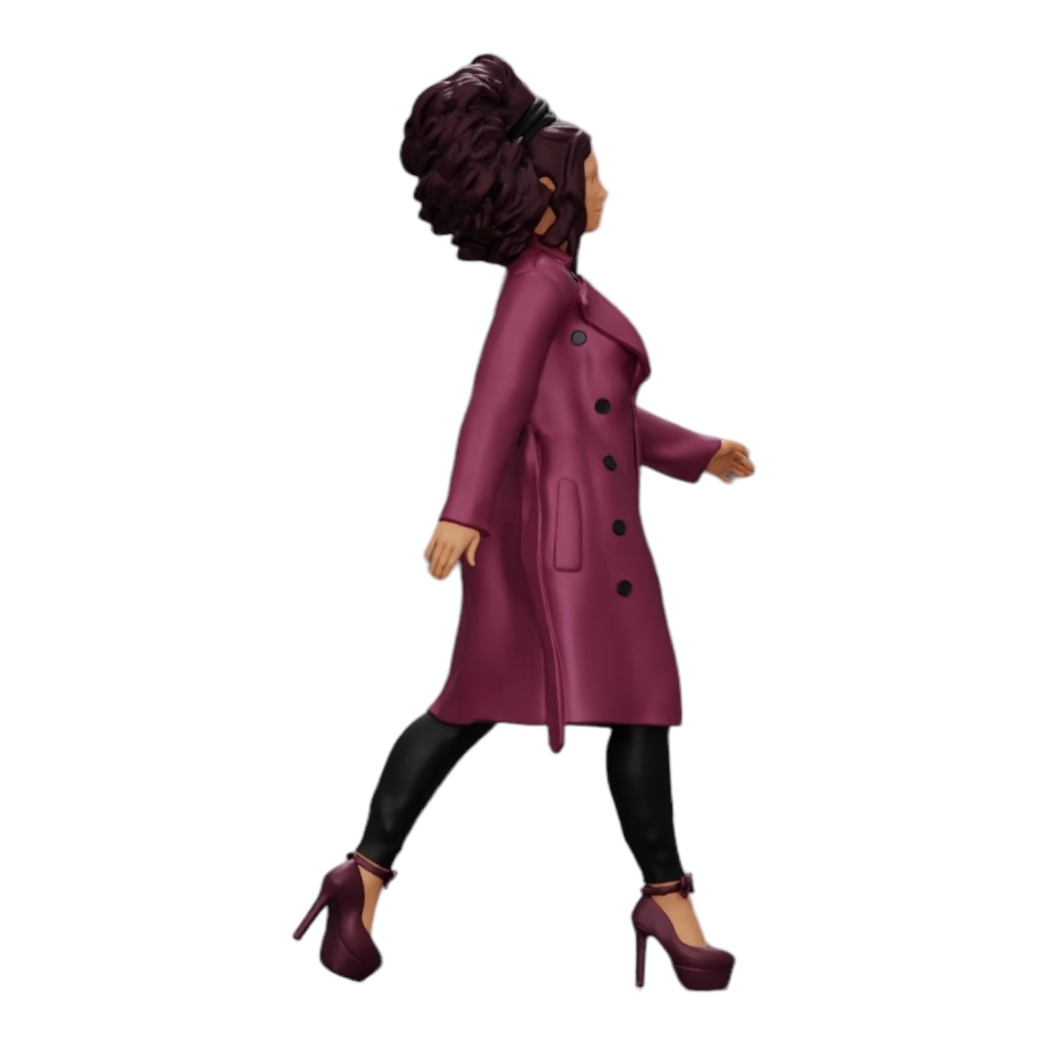 Diorama model building product photo 0: Stylish woman with curly hair walking in a long, open coat (Ref No. A40)