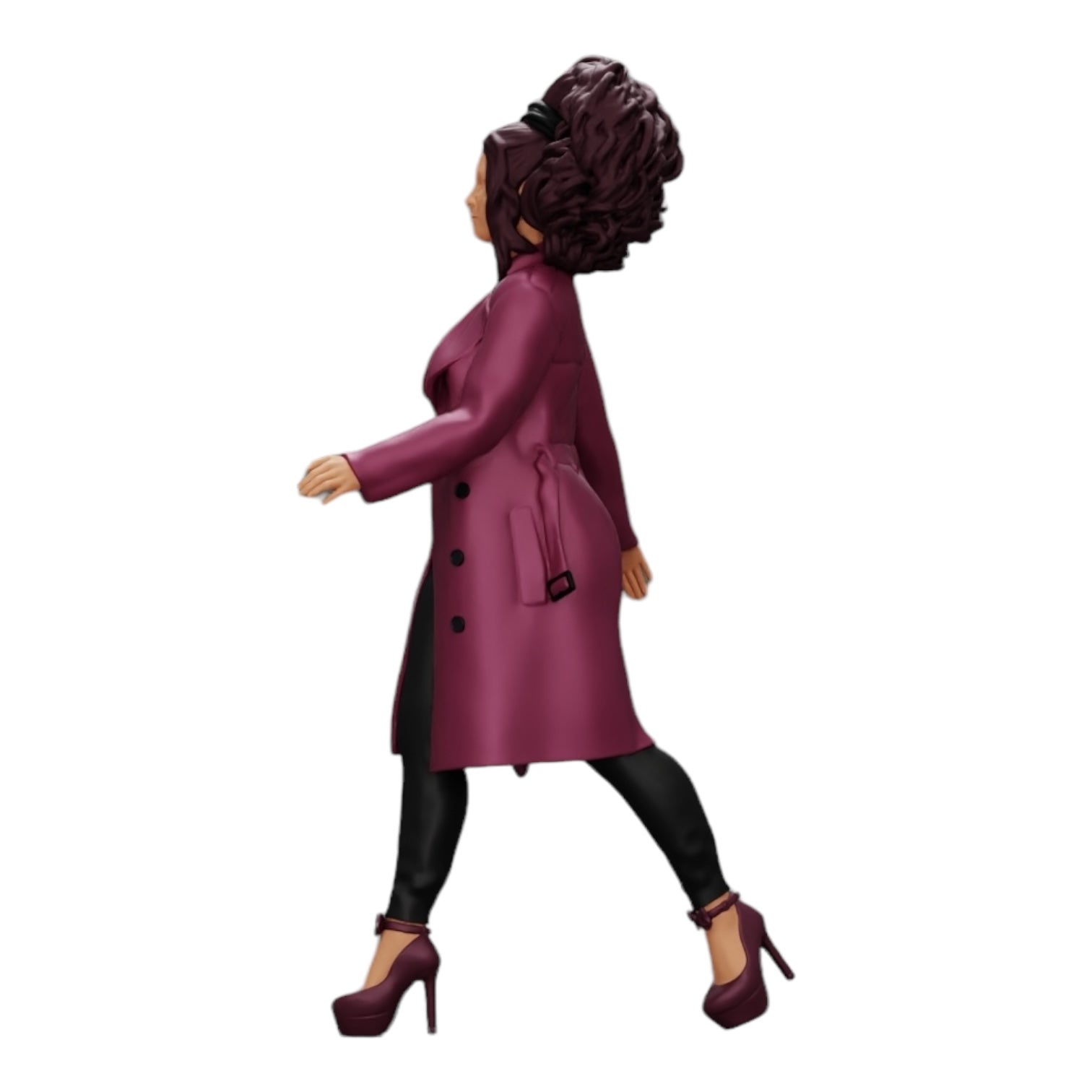 Diorama model building product photo 0: Stylish woman with curly hair walking in a long, open coat (Ref No. A40)