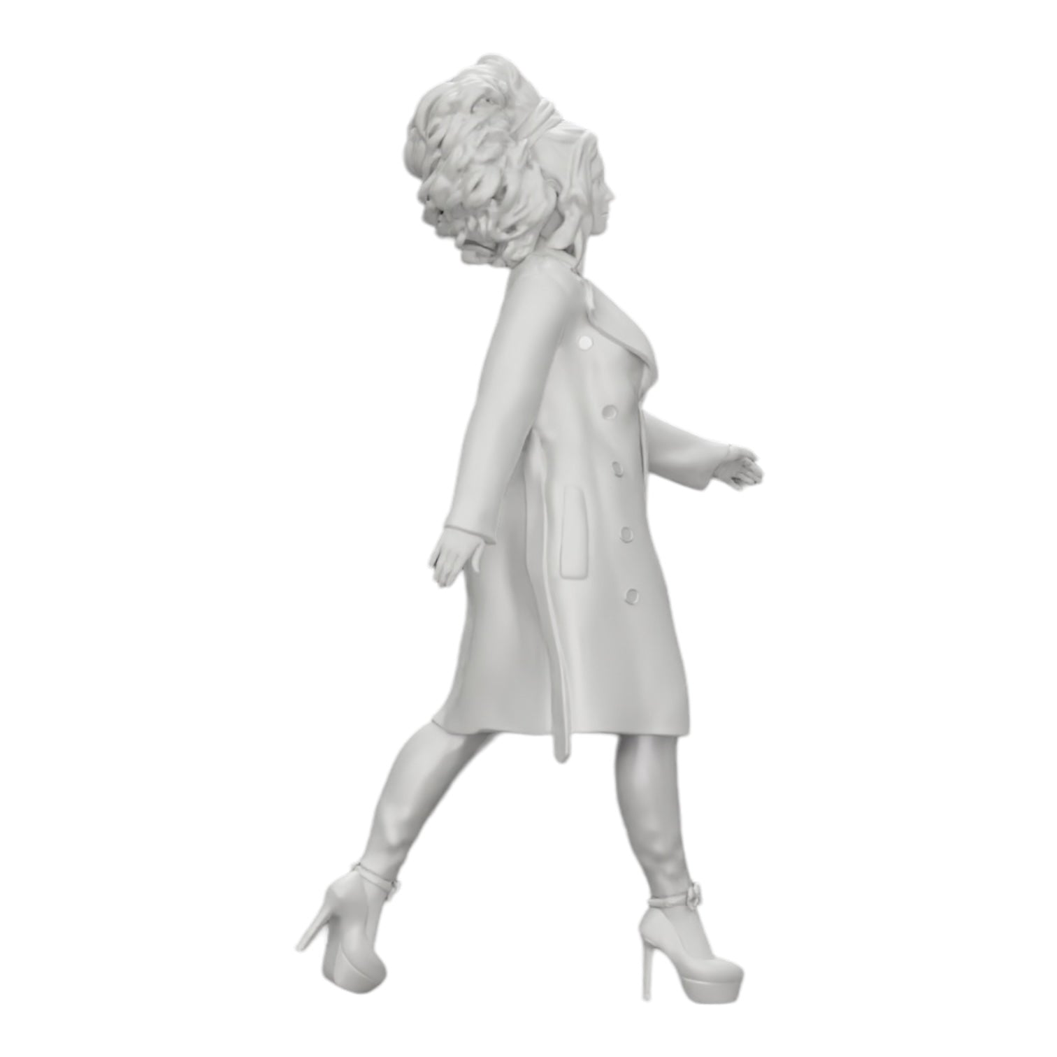 Diorama model building product photo 0: Stylish woman with curly hair walking in a long, open coat (Ref No. A40)