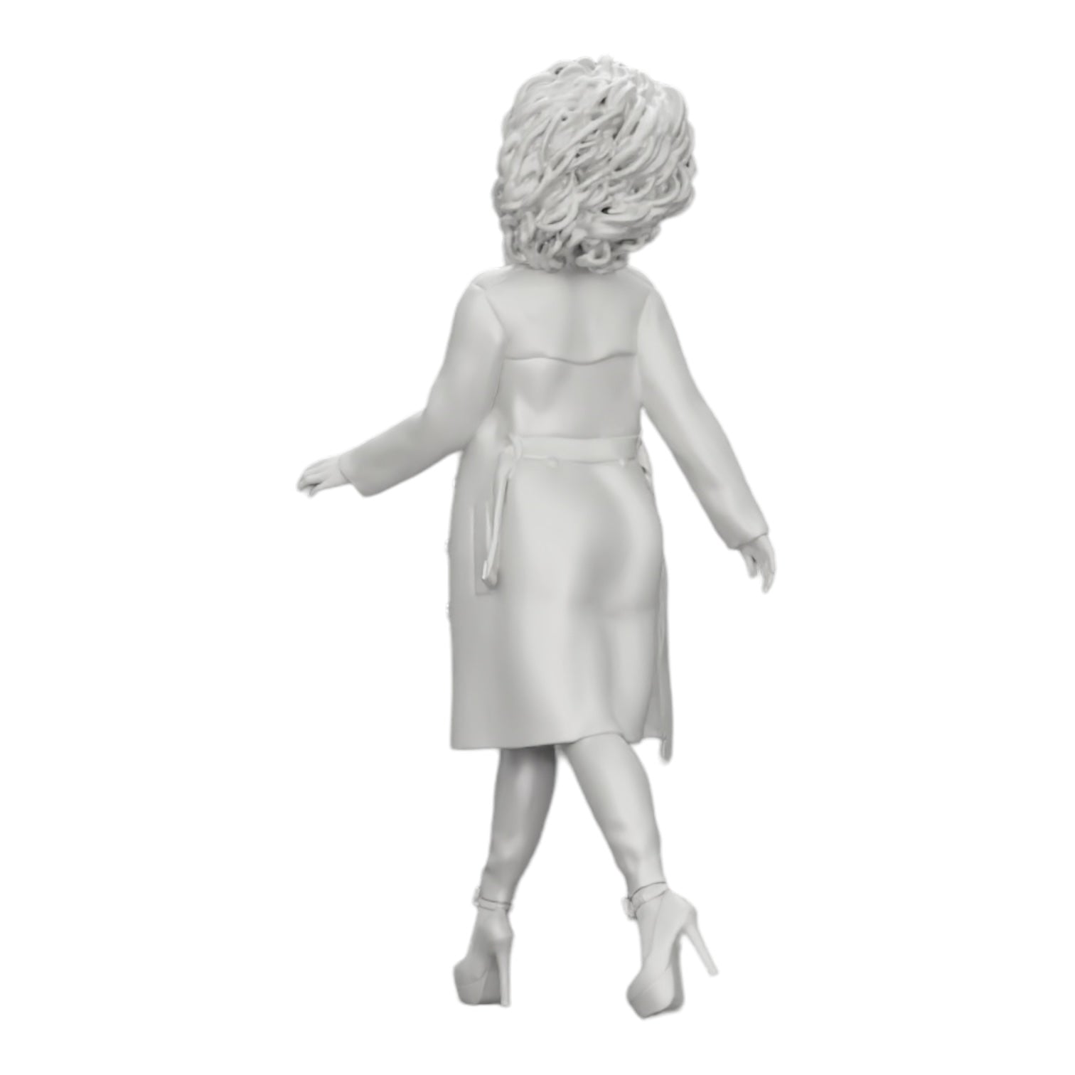 Diorama model building product photo 0: Stylish woman with curly hair walking in a long, open coat (Ref No. A40)