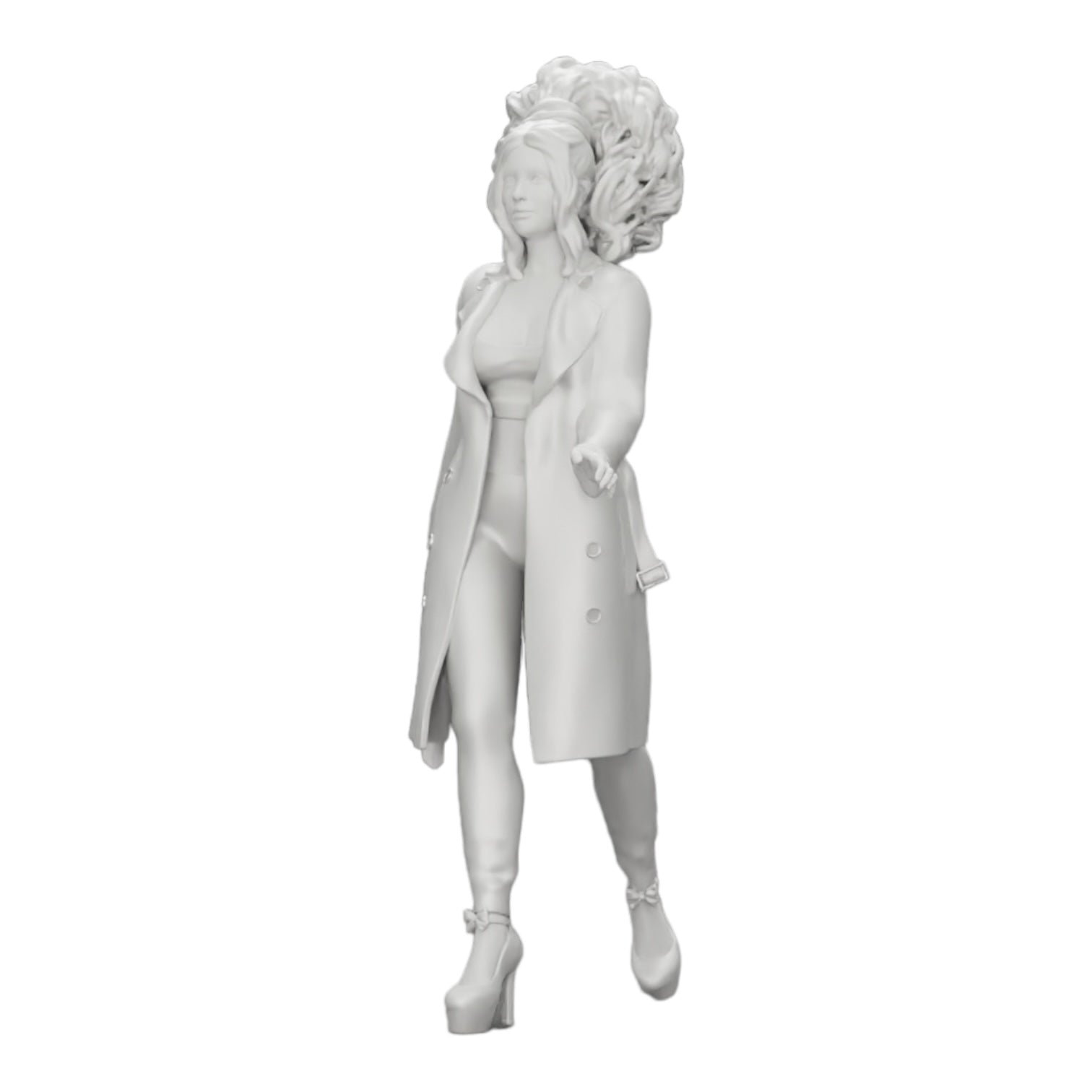 Diorama model building product photo 0: Stylish woman with curly hair walking in a long, open coat (Ref No. A40)