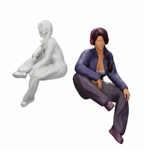 Diorama model building product photo 0: Young girl sitting and listening to music with headphones (Ref No. A42)