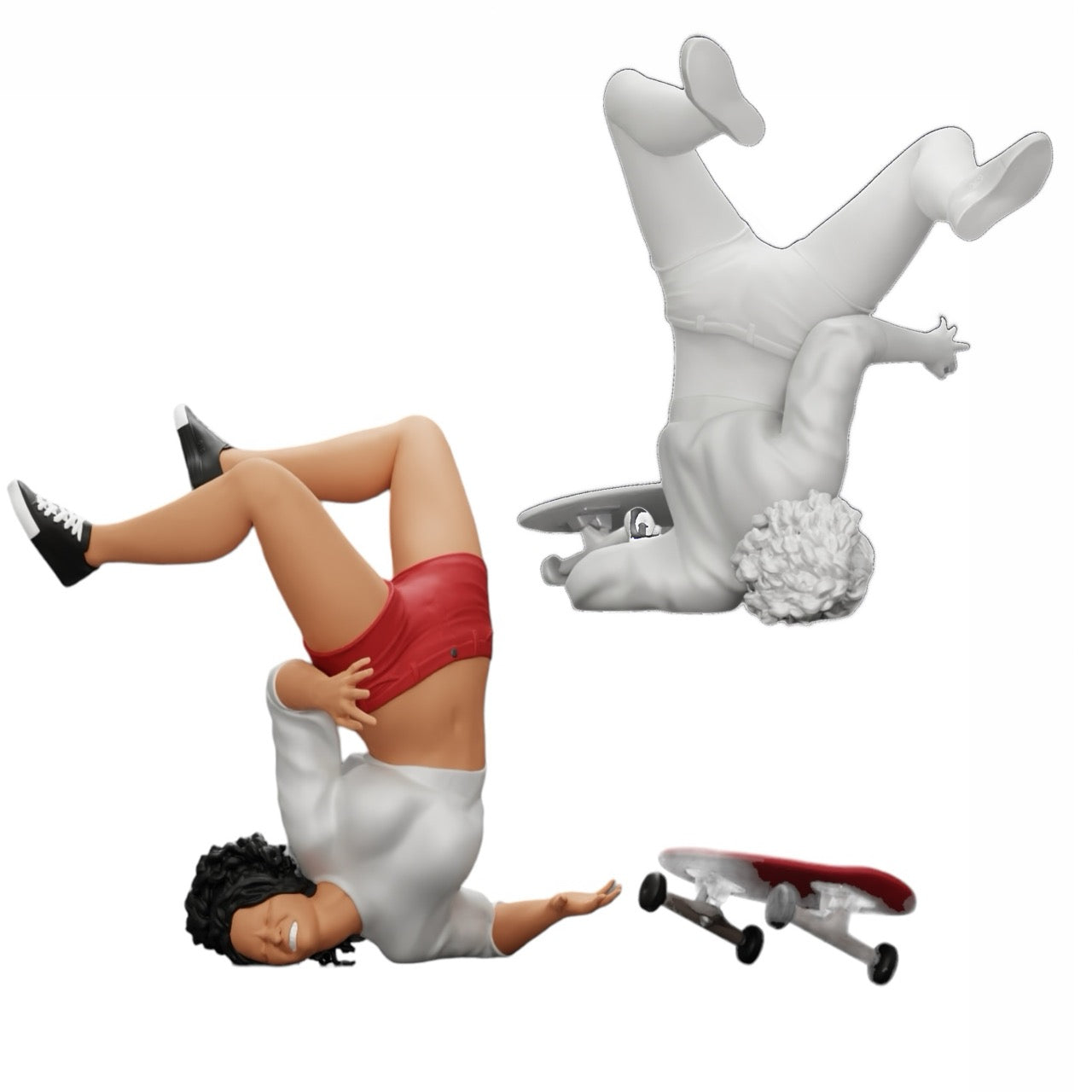 Diorama model building product photo 0: Girl with curly hair falls off skateboard while playing sports (Ref No. A44)
