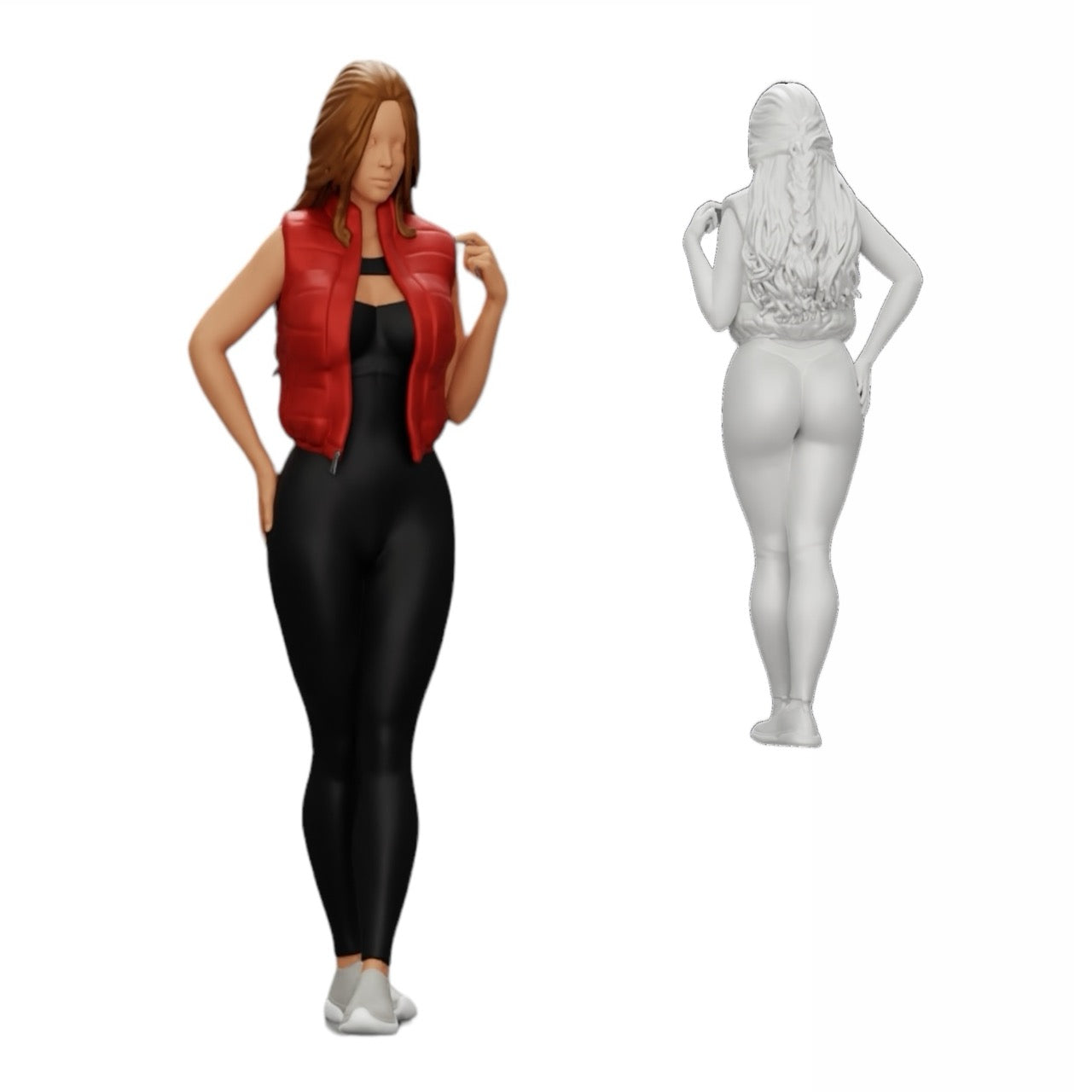 Diorama model building product photo 0: Attractive woman with long hair in a bodysuit and open vest (Ref No. A46)