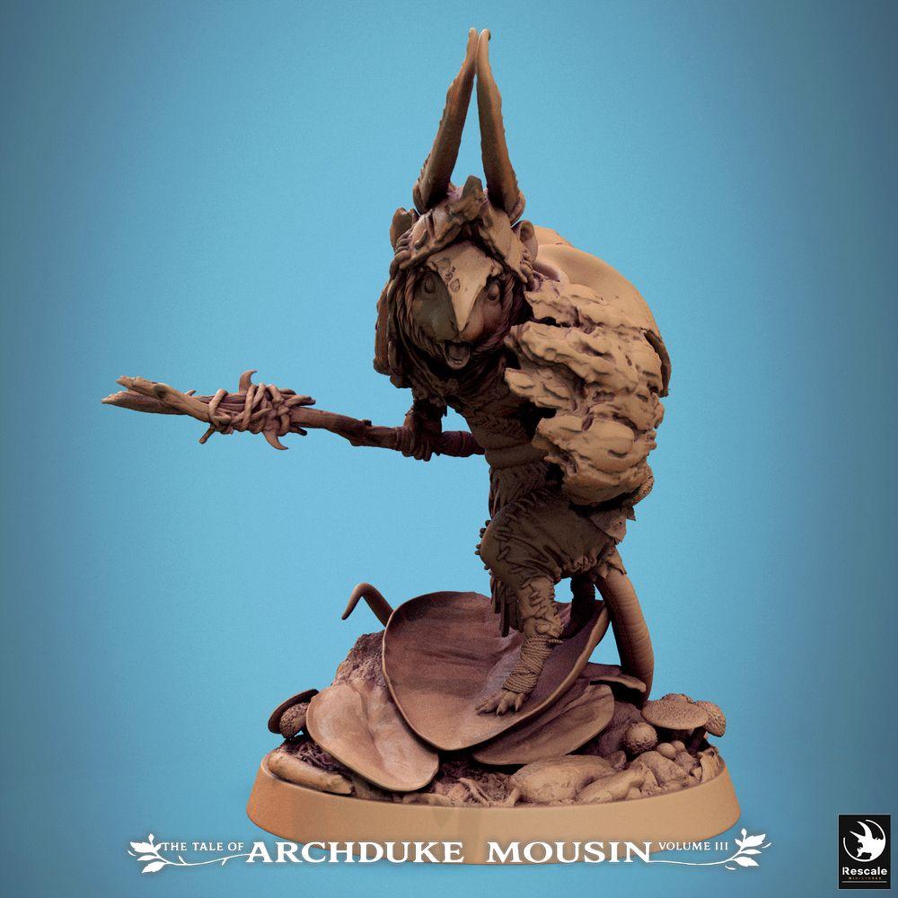 Product photo Tabletop 28mm Lord of the Print (LotP) 0: Tabletop miniature: Ratman Shaman/Druid, Tribal Warrior, Spear Carrier - Lurking Ambush Hunter of the Wilderness (25_07_I7)