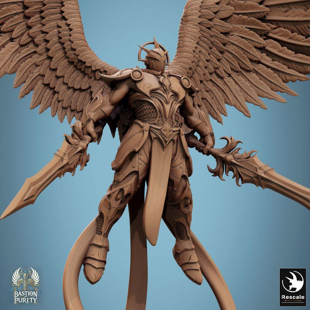 Product photo Tabletop 28mm Lord of the Print (LotP) 0: Fantasy miniature: Celestial Angel Warrior, Winged Paladin, Two-Sword Champion - Aurelian Skyblade (24_09_B2)