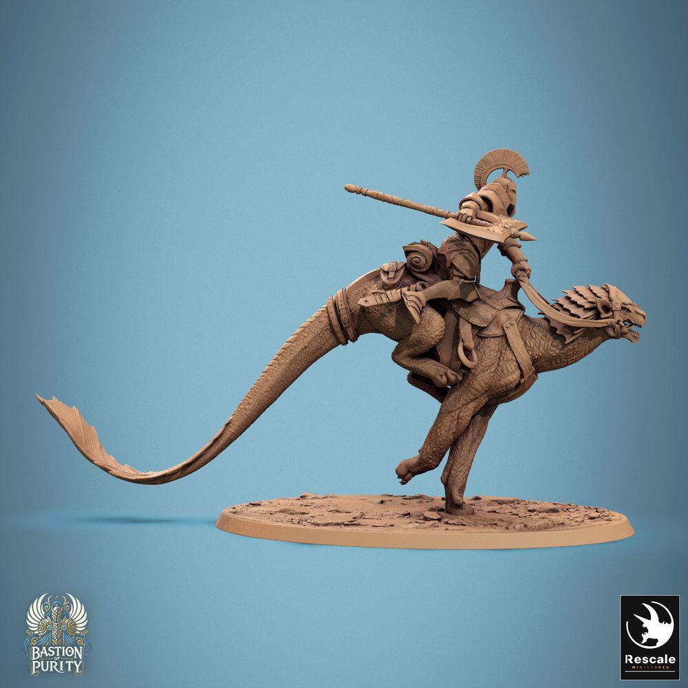 Product photo Tabletop 28mm Lord of the Print (LotP) 0: Tabletop miniature: Raptor rider/Lizard rider with lance in gallop - Beast cavalry, armored spear cavalryman (24_09_H3)