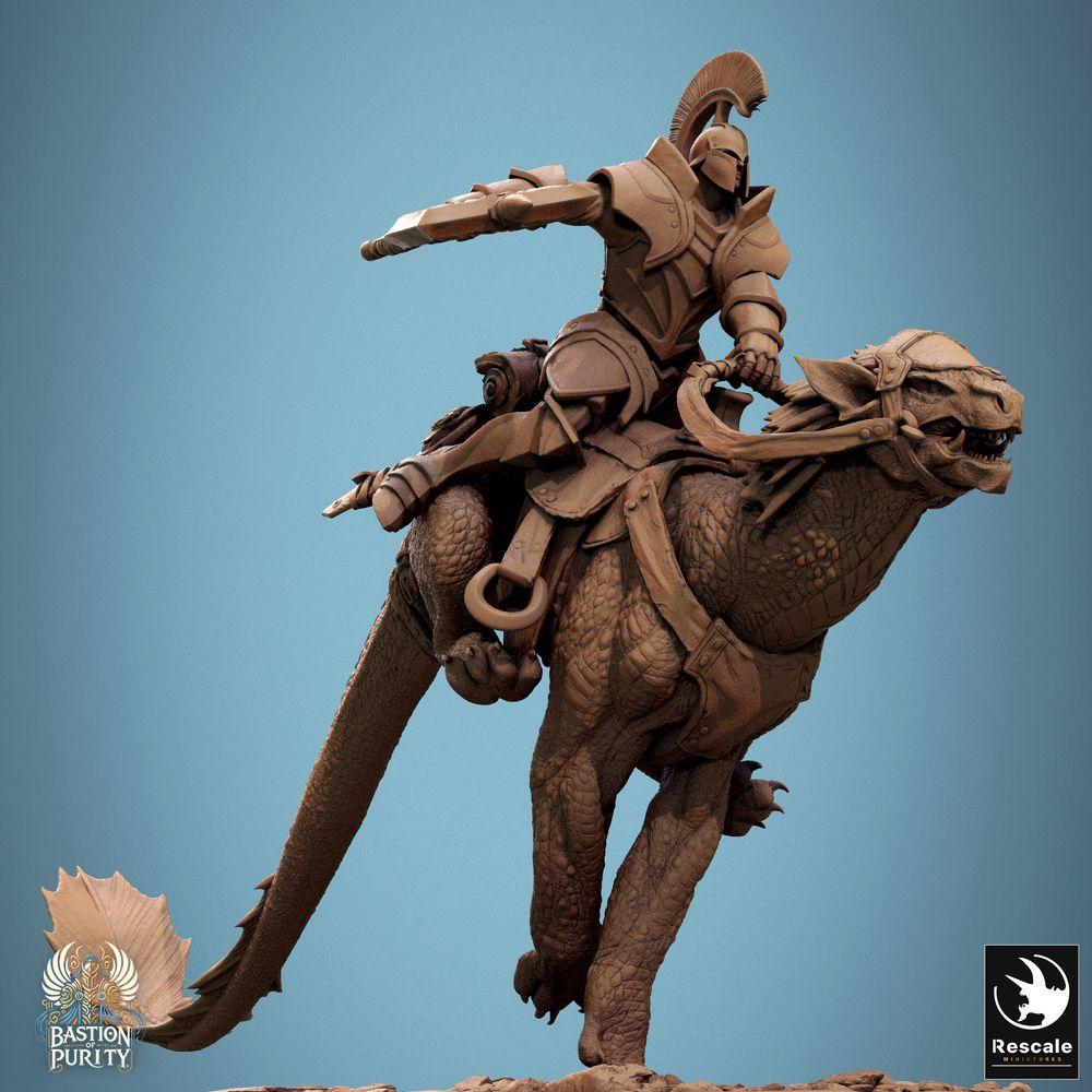 Product photo Tabletop 28mm Lord of the Print (LotP) 0: Tabletop miniature: Raptor rider/Lizard rider with lance in gallop - Beast cavalry, armored spear cavalryman (24_09_H3)