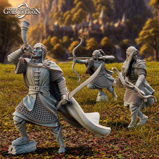 Product photo Tabletop 28mm The Printing Goes Ever On (TPGEO) 0: Elven Scout - 3 Warriors of Brightwood - Scout with sword and bow