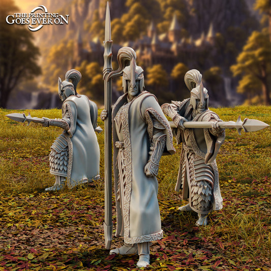 Product photo Tabletop 28mm The Printing Goes Ever On (TPGEO) 0: Elven Guardian - 3 Warriors of Brightwood - Royal Guard with Spears