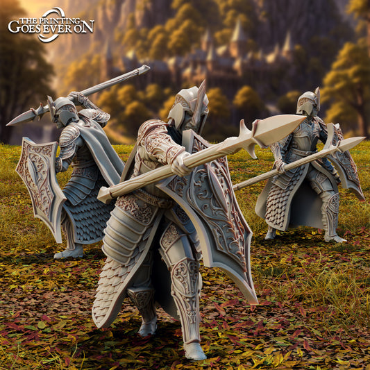 Product photo Tabletop 28mm The Printing Goes Ever On (TPGEO) 0: Elven Spear Fighter - 3 Warriors of Brightwood - Warrior with spear and shield