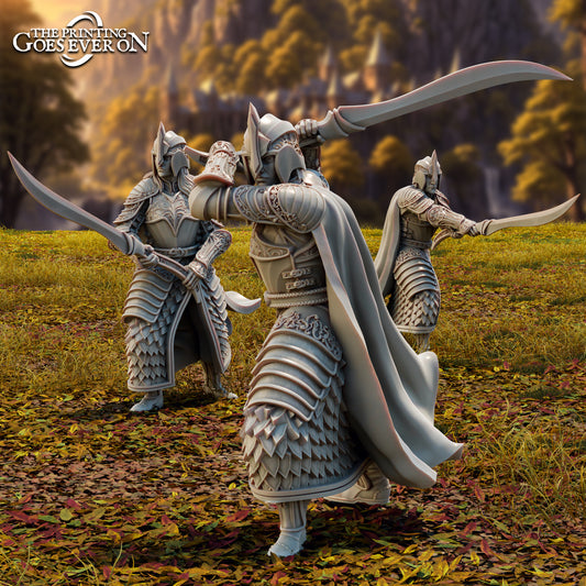 Product photo Tabletop 28mm The Printing Goes Ever On (TPGEO) 0: Elven Swordsman - 3 Warriors of Brightwood - Warrior with sword and shield