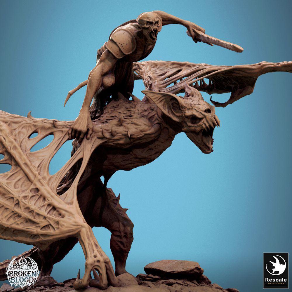 Product photo Tabletop 28mm Lord of the Print (LotP) 2: Tabletop miniature: Demon Rider on Winged Beast, Undead Ghoul Rider, Chaos Cavalry, Terror Flyer Boss Monster (24_11_D1)